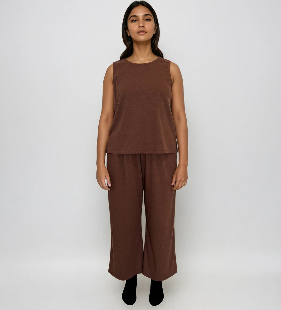 Pijama de Algodón con pantalón, blusa y short Café