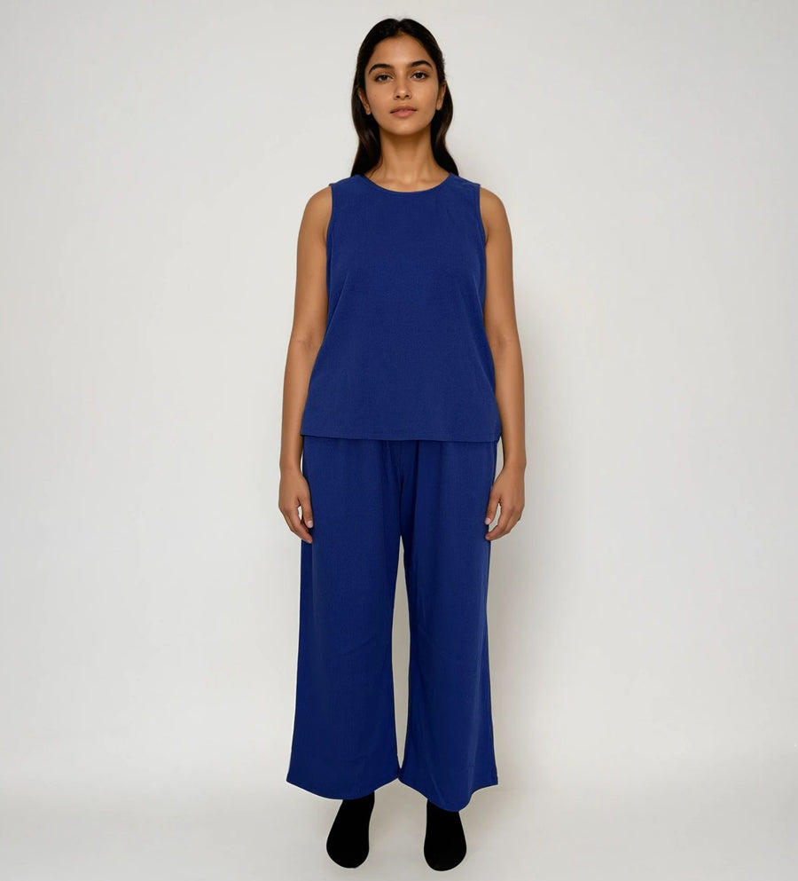 Pijama de Algodón con pantalón, blusa y short Cobalto