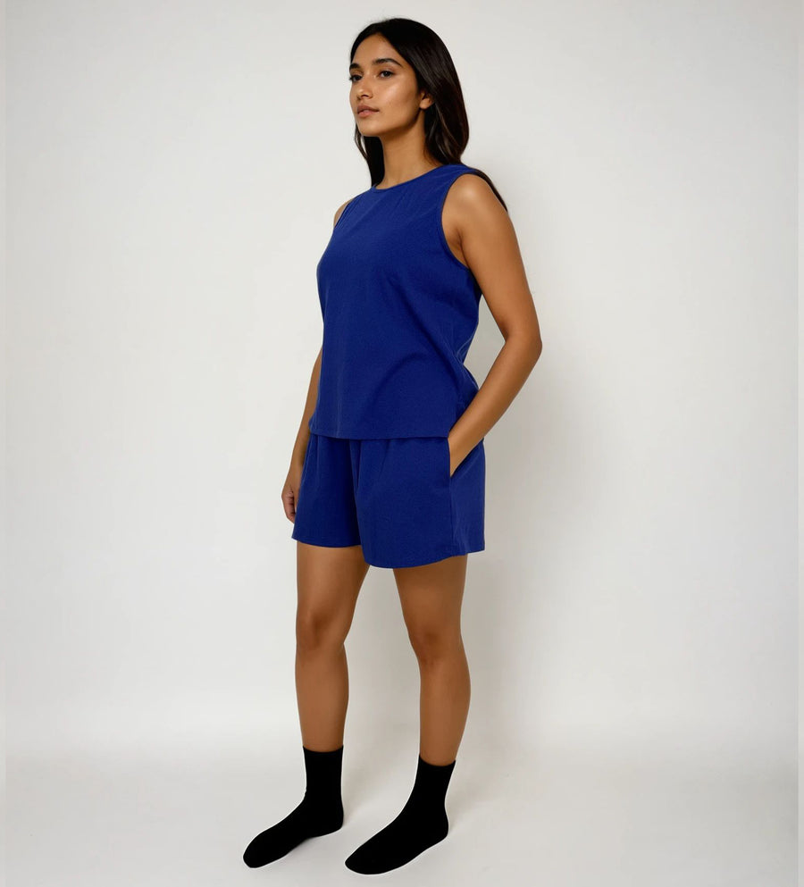Pijama de Algodón con pantalón, blusa y short Cobalto