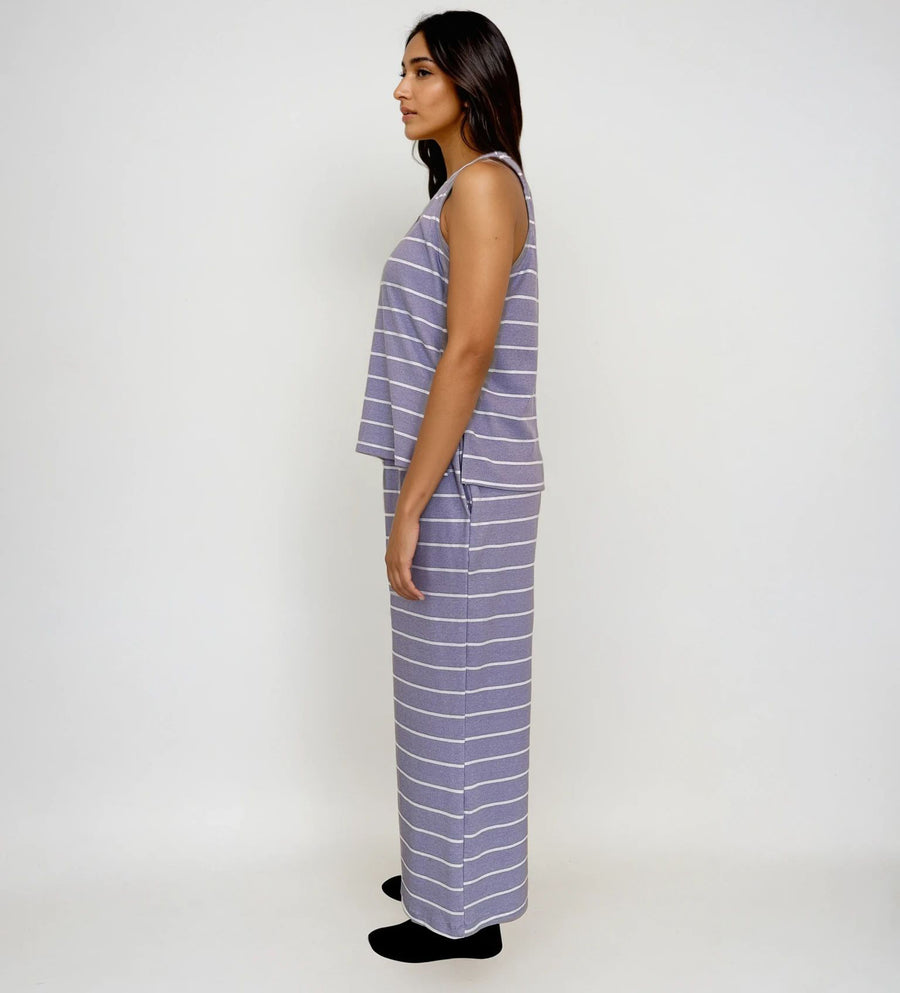 Pijama de Algodón con pantalón, blusa y short Rayas Lavanda