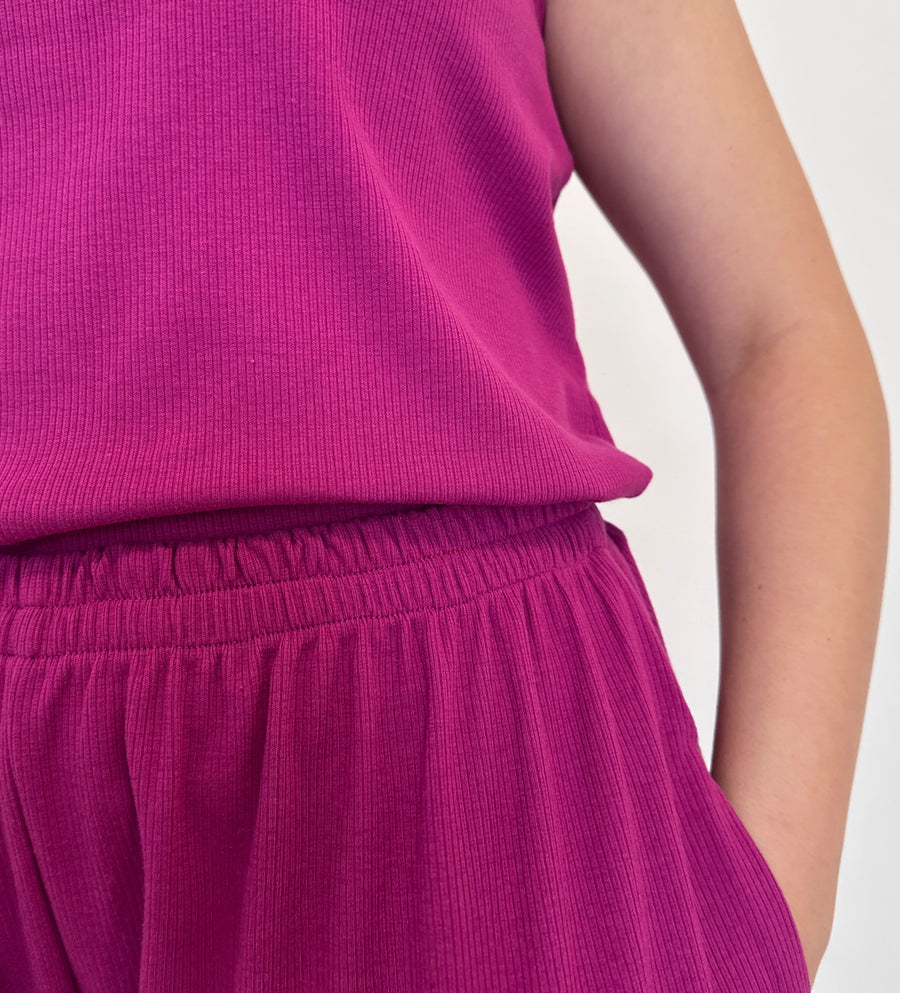 Pijama de Algodón con pantalón, blusa y short Magenta