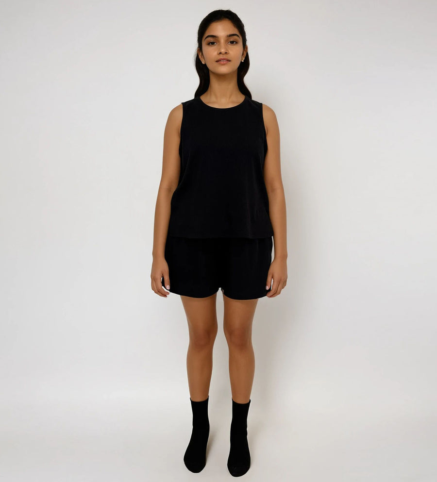 Pijama de Algodón con pantalón, blusa y short negra
